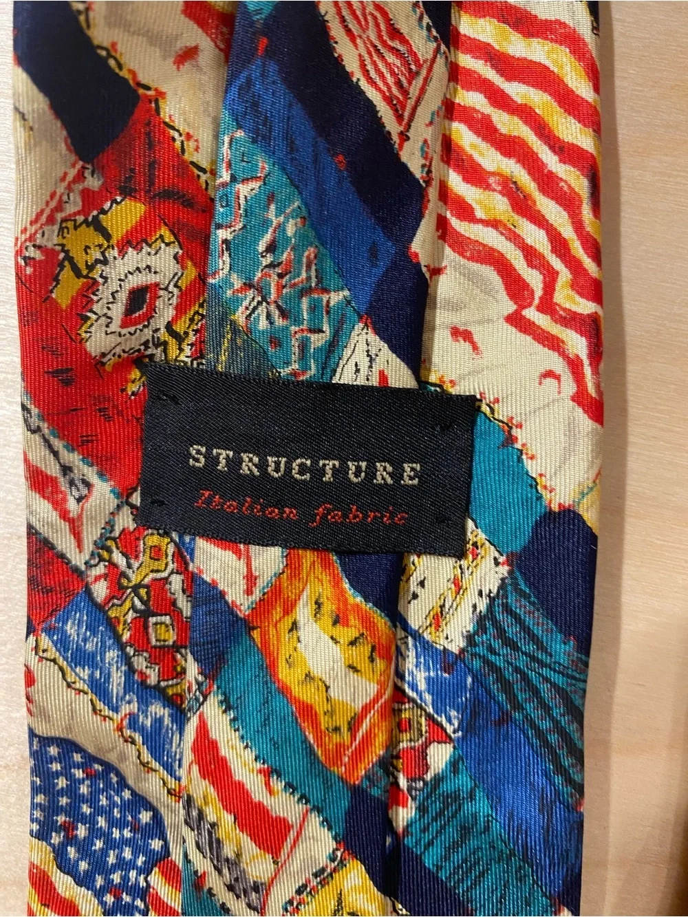 Structure Men's Navy Blue Patterned Flag Motif Tie (RO)